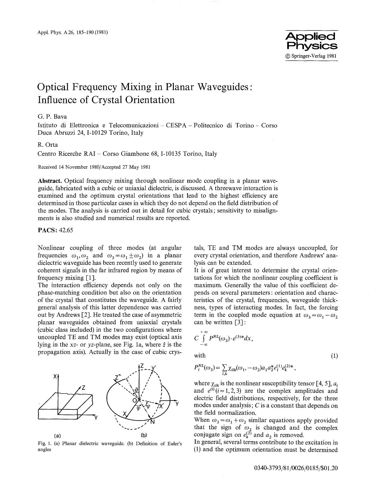 Optical frequency mixing in planar waveguides: Influence of crystal orientation by Unknown