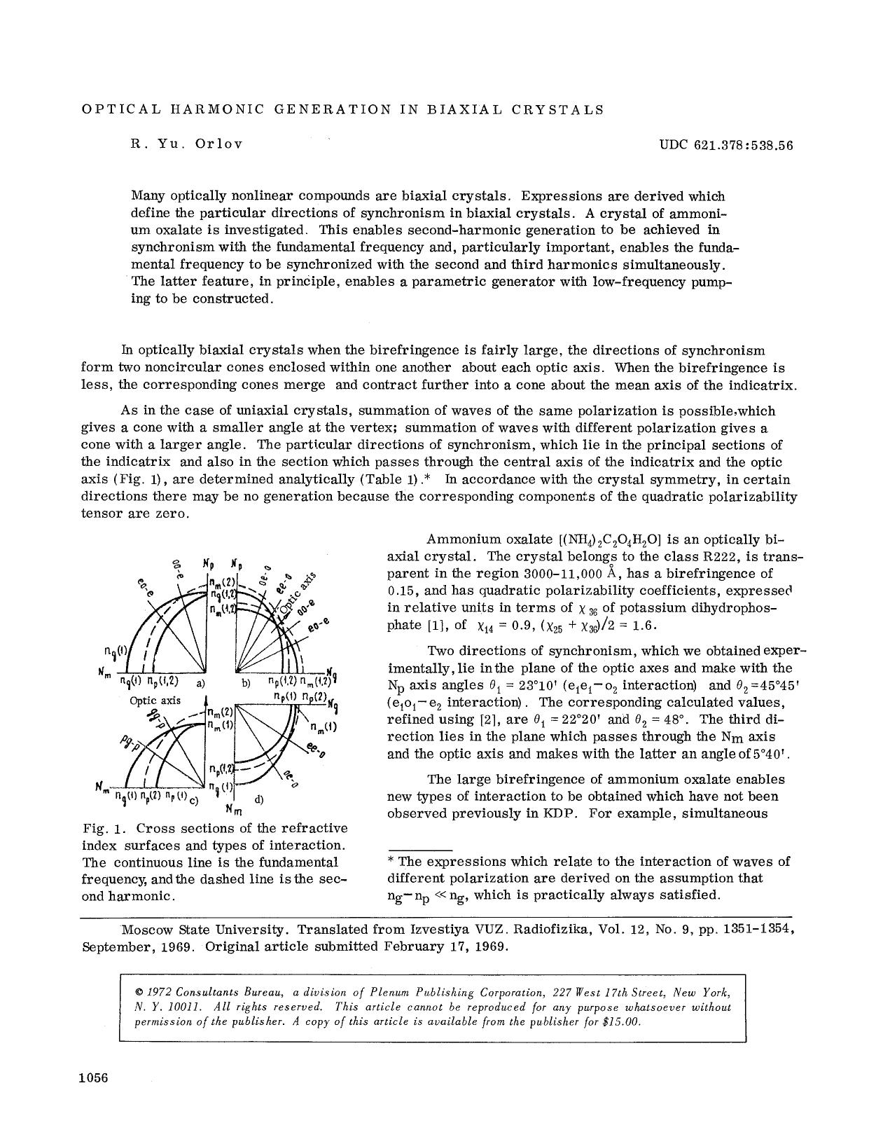 Optical harmonic generation in biaxial crystals by Unknown