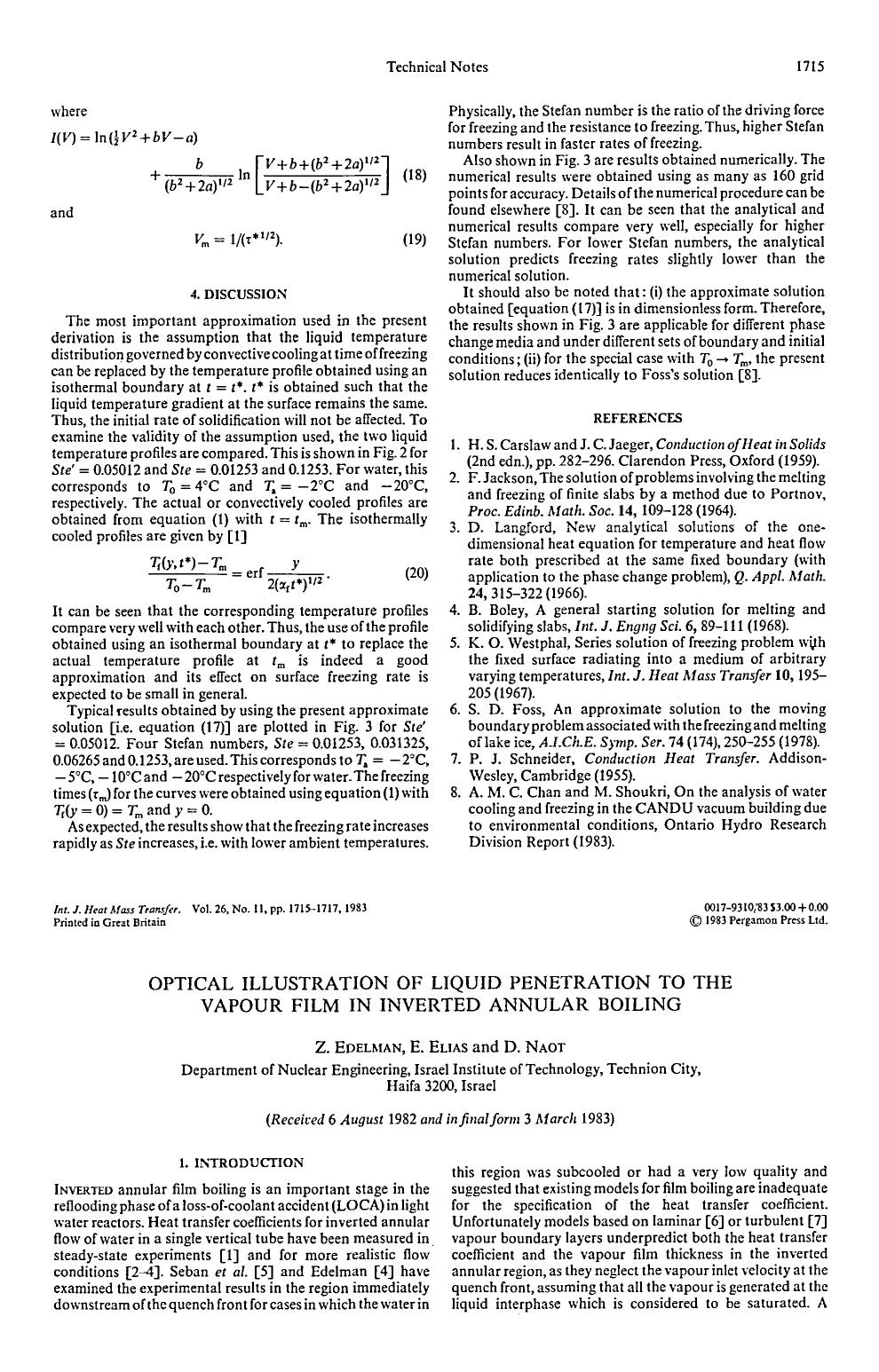 Optical illustration of liquid penetration to the vapour film in inverted annular boiling by Z. Edelman; E. Elias; D. Naot