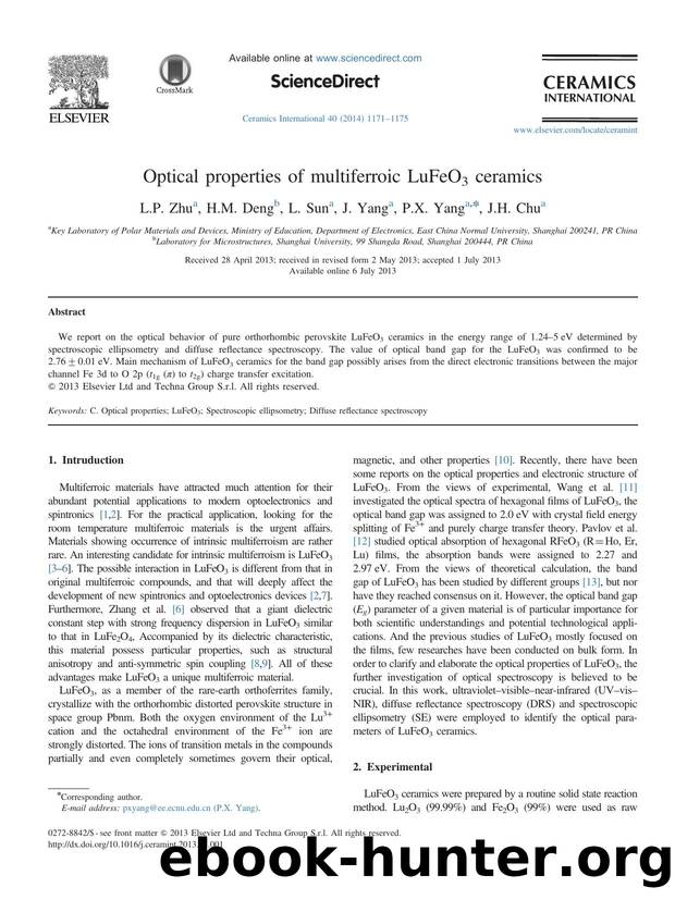 Optical properties of multiferroic LuFeO3 ceramics by L.P. Zhu & H.M. Deng & L. Sun & J. Yang & P.X. Yang & J.H. Chu
