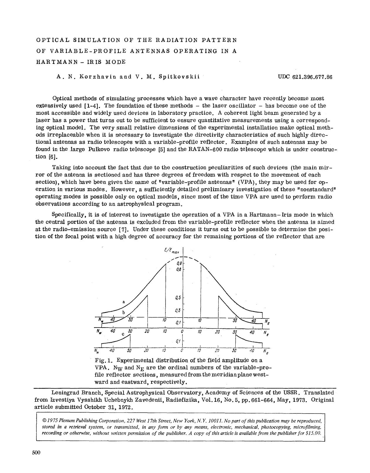 Optical simulation of the radiation pattern of variable-profile antennas operating in a Hartmann-Iris mode by Unknown