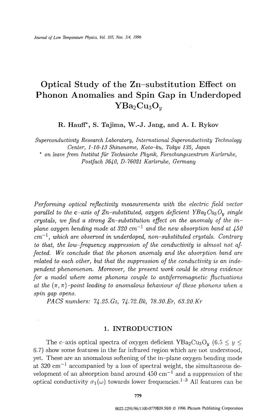 Optical study of the Zn-substitution effect on phonon anomalies and spin gap in underdoped YBa <Subscript>2 <Subscript>Cu <Subscript>3 <Subscript>O <Subscript>y <Subscript> by Unknown