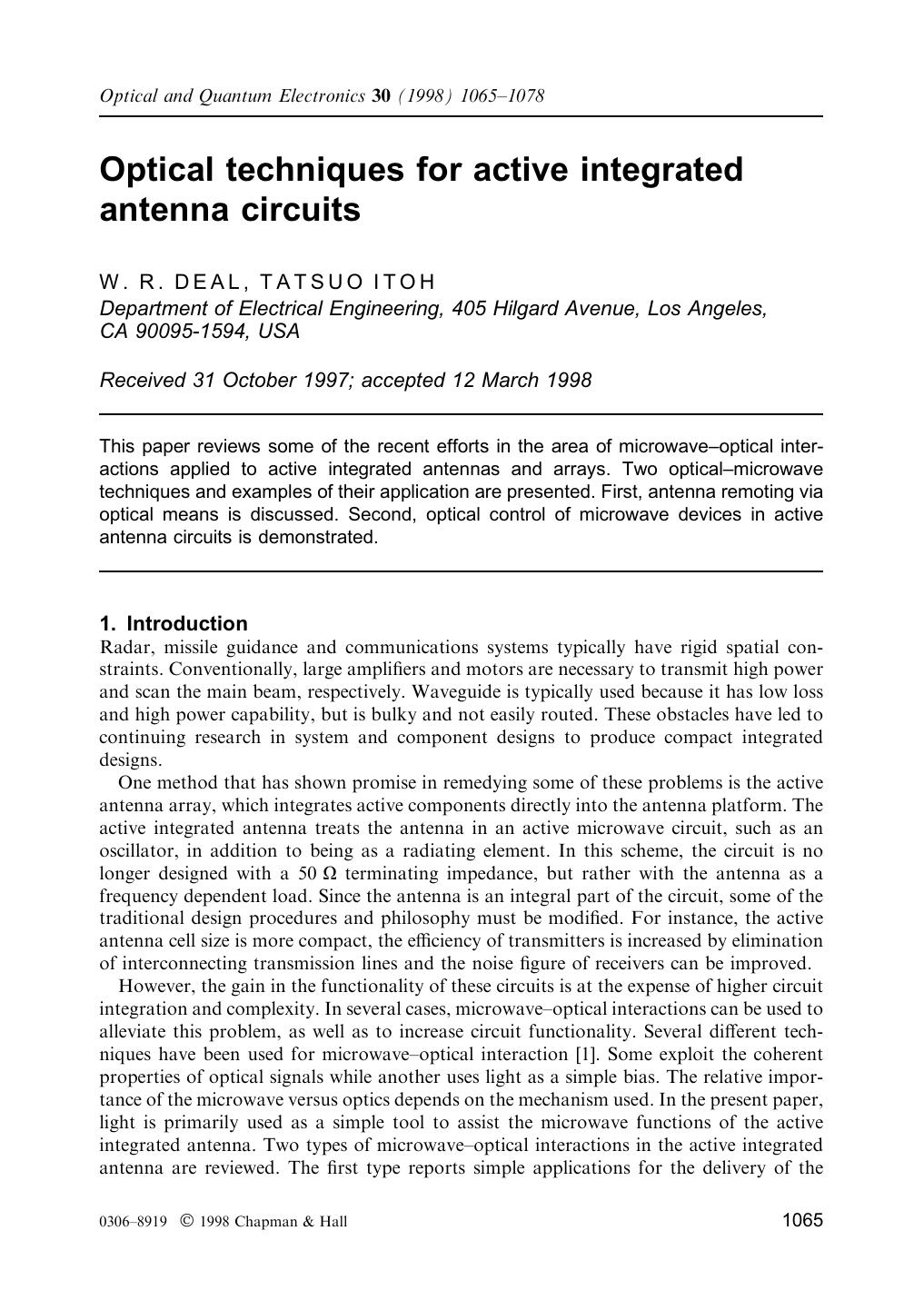 Optical techniques for active integratedantenna circuits by Unknown
