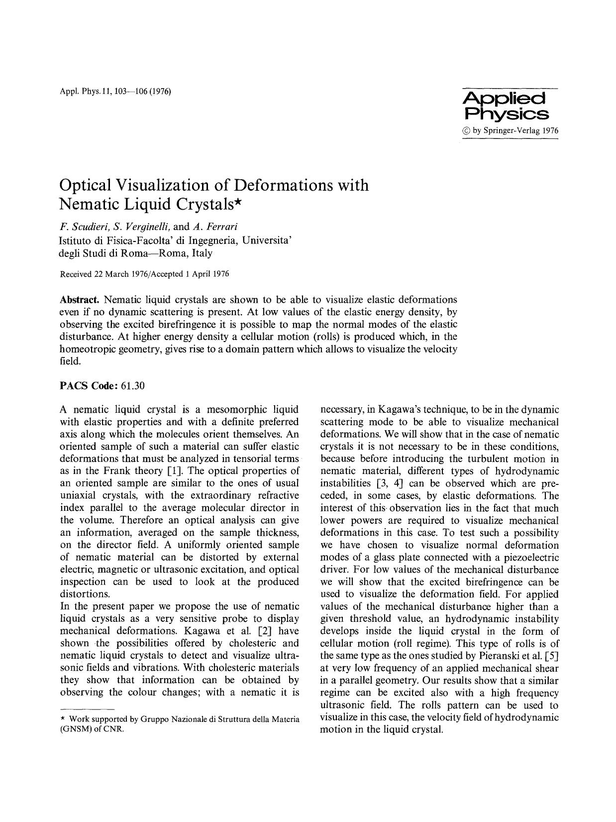 Optical visualization of deformations with nematic liquid crystals by Unknown