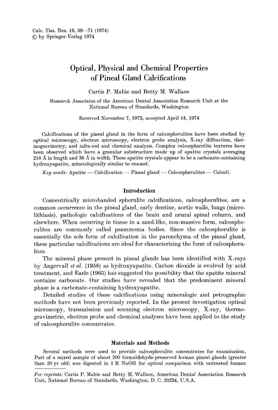 Optical, physical and chemical properties of pineal gland calcifications by Unknown