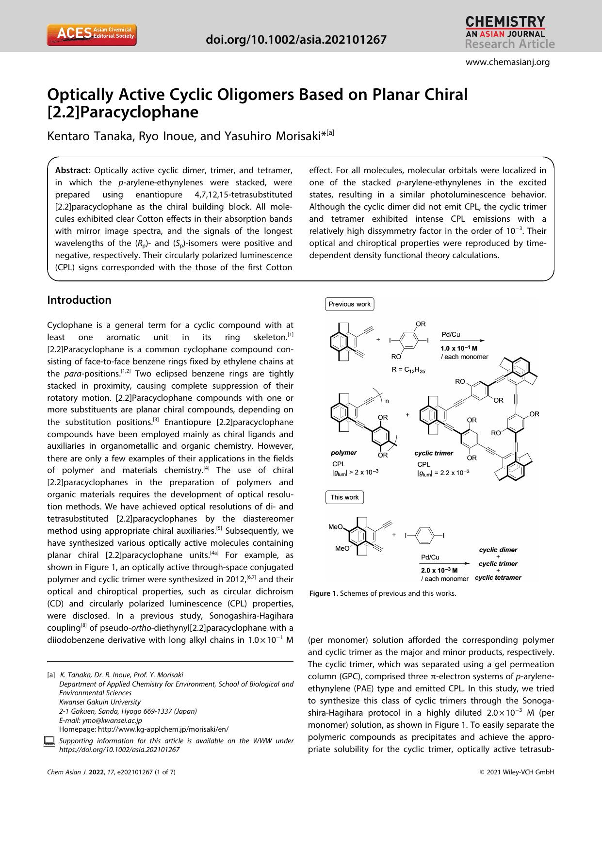 Optically Active Cyclic Oligomers Based on Planar Chiral [2.2]Paracyclophane by Unknown