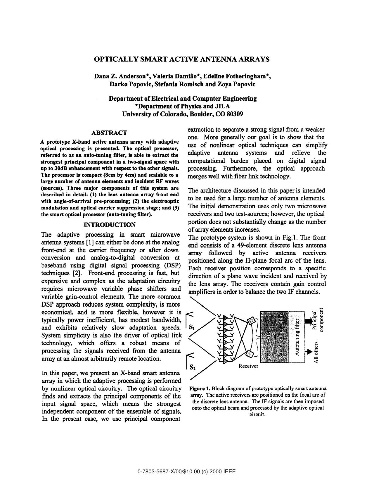 Optically Smart Active Antenna Arrays by D. Z. Anderson V. Damião E. Fotheringham D. Popovic S. Romisch & Z. Popovic
