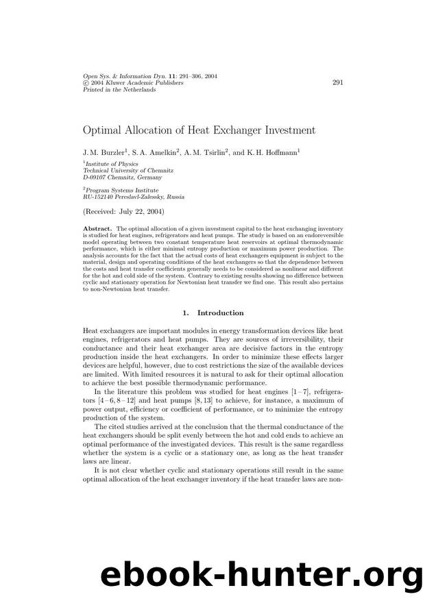 Optimal Allocation of Heat Exchanger Investment by Unknown