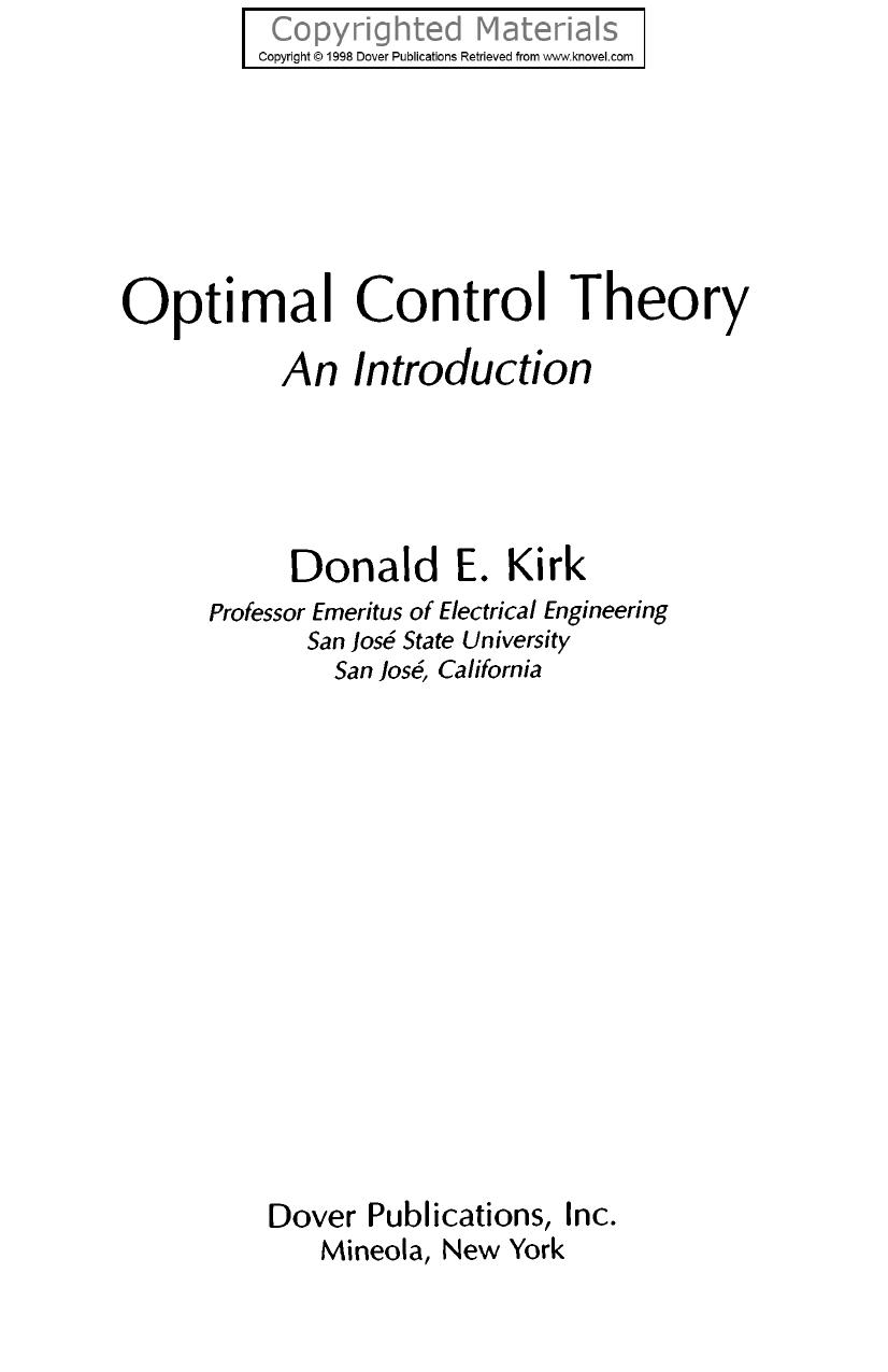 Optimal Control Theory - An Introduction by Kirk Donald E