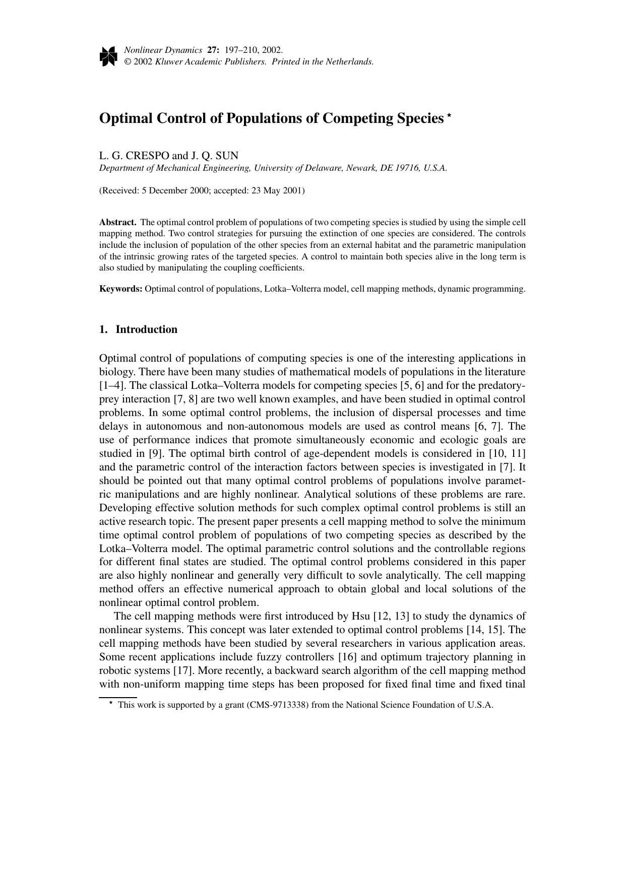 Optimal Control of Populations of Competing Species by Unknown