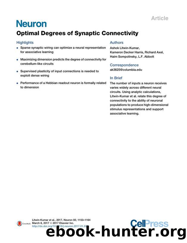 Optimal Degrees of Synaptic Connectivity by Ashok Litwin-Kumar & Kameron Decker Harris & Richard Axel & Haim Sompolinsky & L.F. Abbott