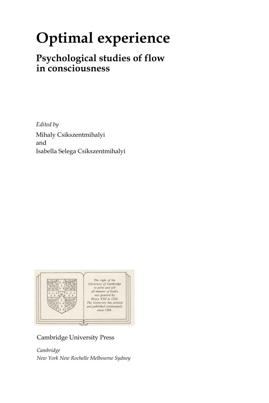 Optimal Experience by Mihaly Csikszentmihalyi