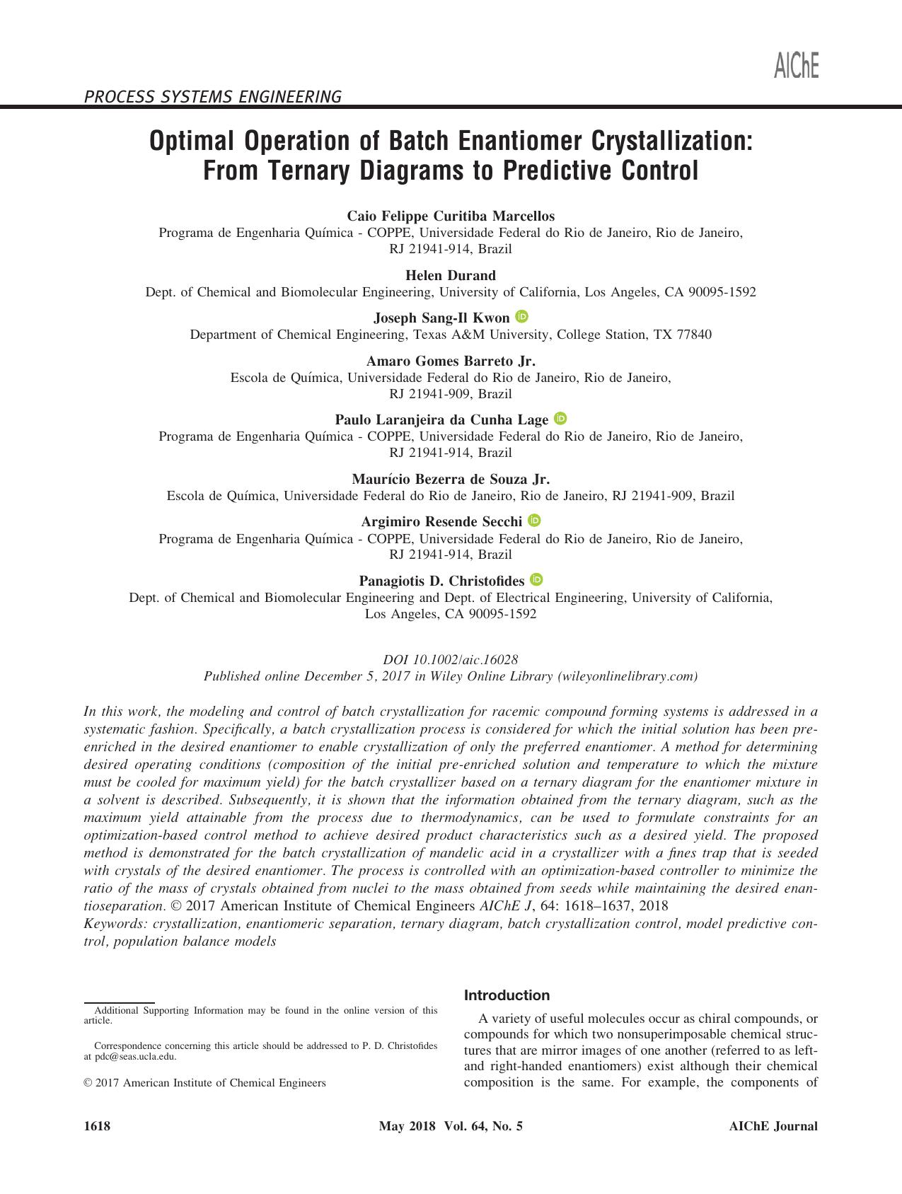 Optimal Operation of Batch Enantiomer Crystallization: From Ternary Diagrams to Predictive Control by Unknown