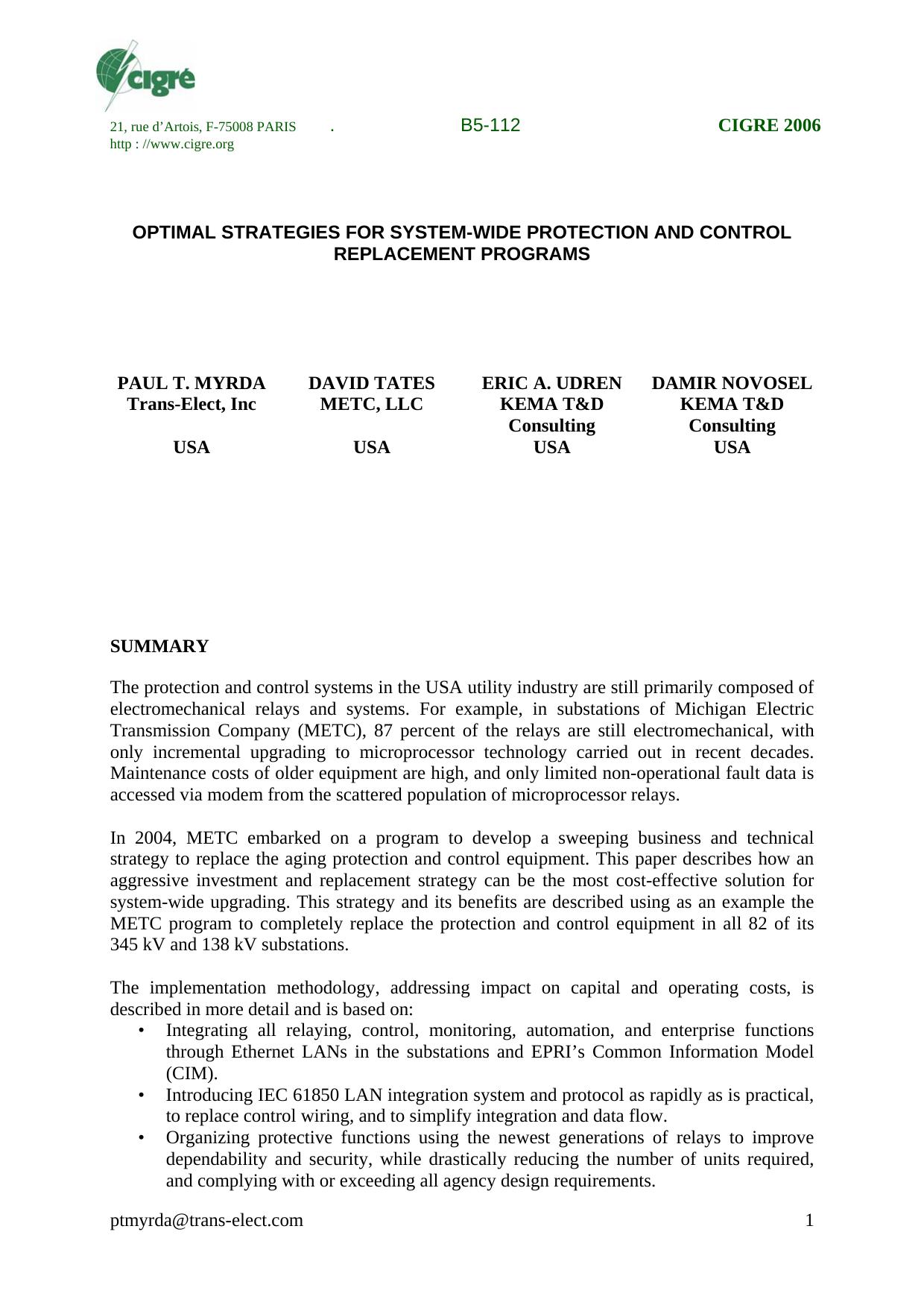 Optimal Strategies for System-Wide Protection and Control Replacement Programs by Paul T. Myrda