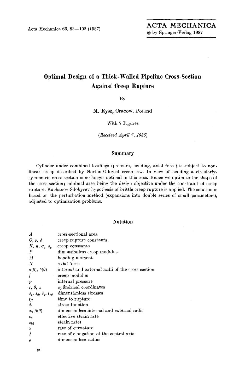 Optimal design of a thick-walled pipeline cross-section against creep rupture by Unknown