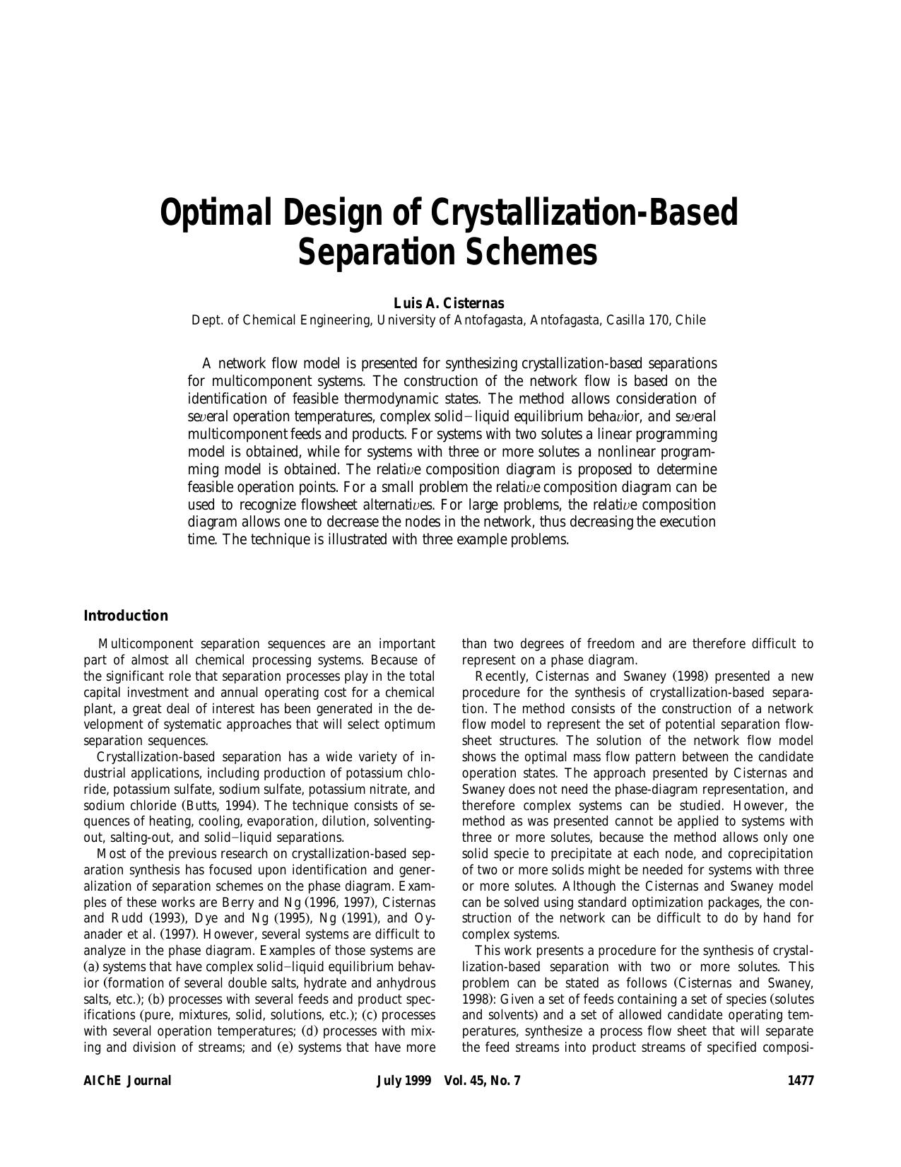 Optimal design of crystallization-based separation schemes by ?