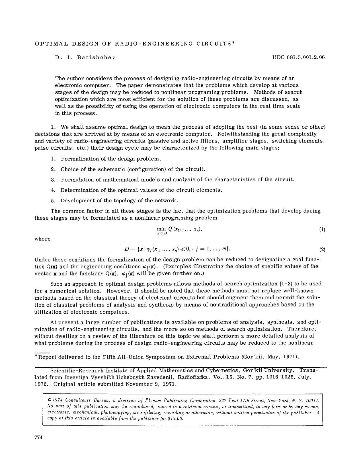 Optimal design of radio-engineering circuits by Unknown