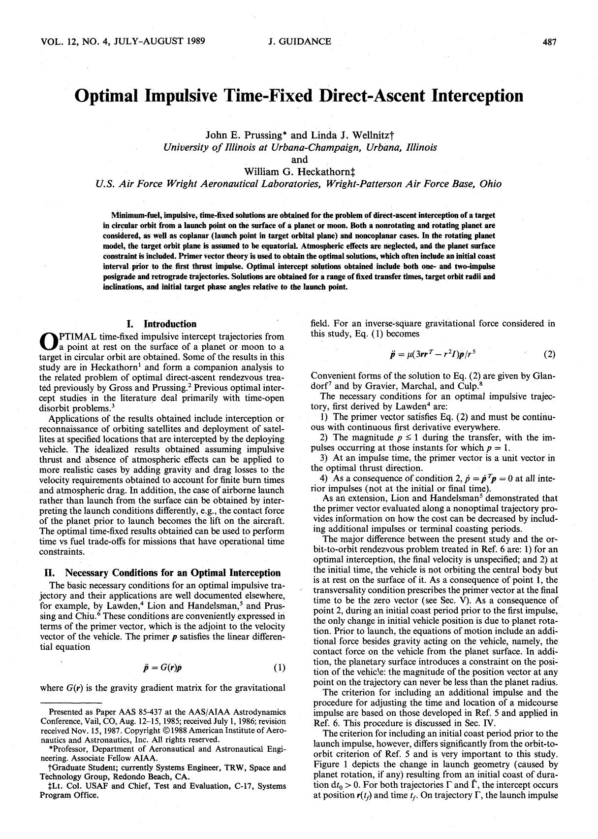 Optimal impulsive time-fixed direct-ascent interception by Unknown