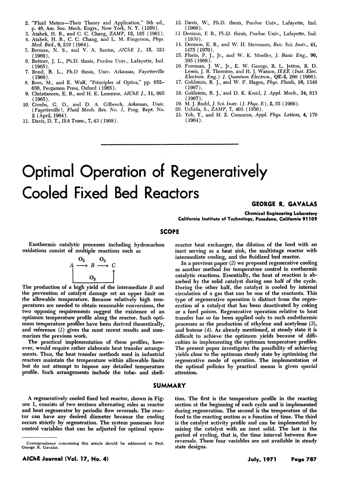 Optimal operation of regeneratively cooled fixed bed reactors by Unknown