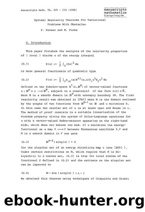 Optimal regularity theorems for variational problems with obstacles by Unknown