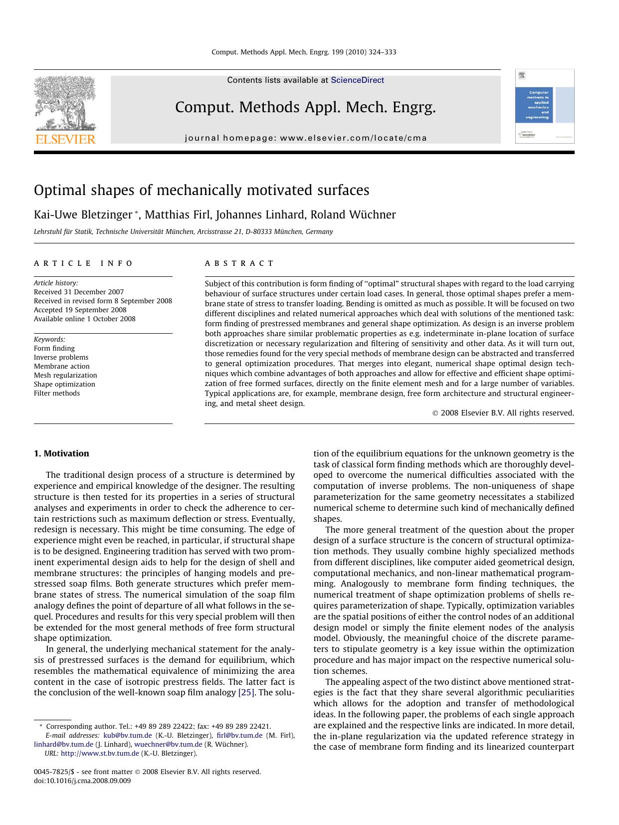 Optimal shapes of mechanically motivated surfaces by Kai-Uwe Bletzinger; Matthias Firl; Johannes Linhard; Roland Wüchner