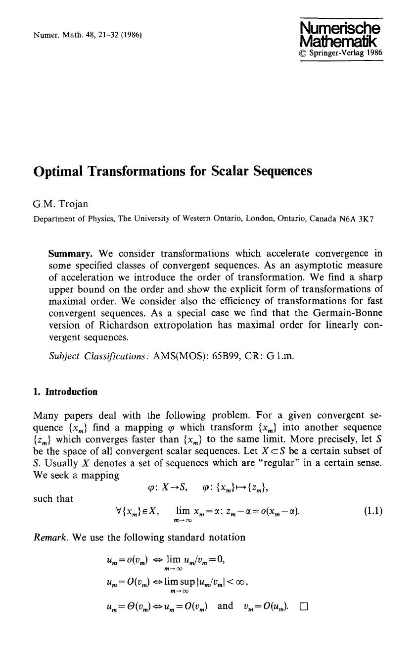 Optimal transformations for scalar sequences by Unknown