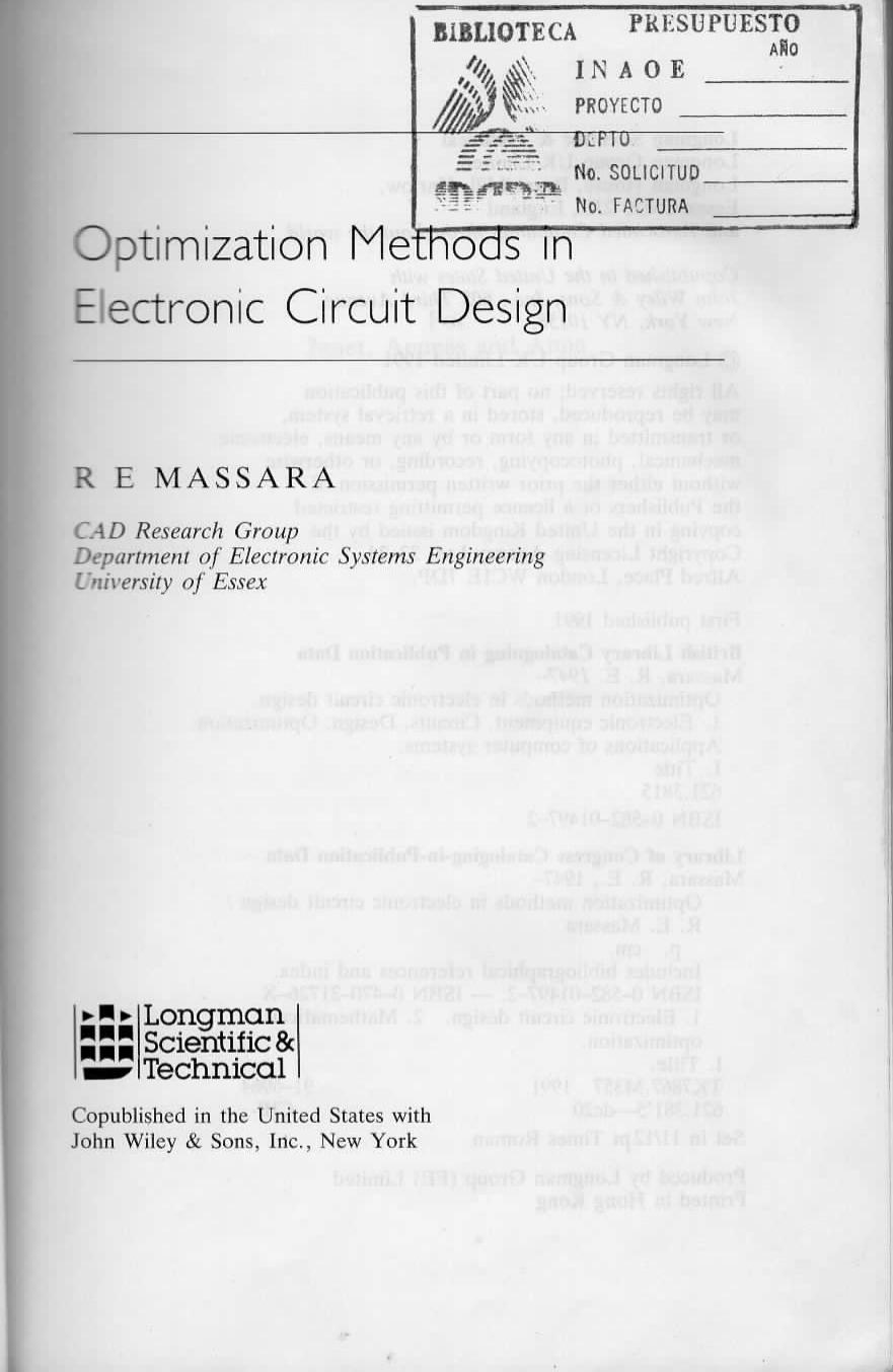 Optimization Methods in Electronic Circuit Design by R. E. Massara