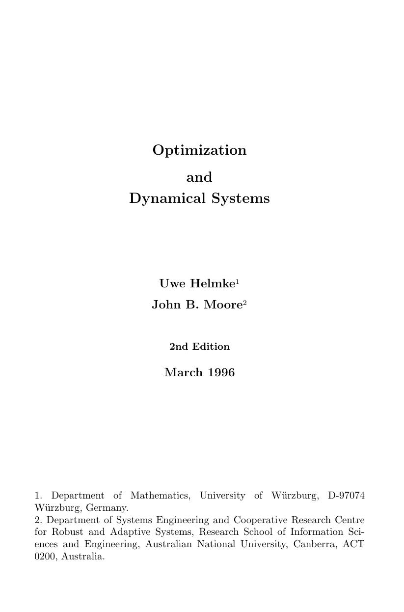Optimization and Dynamical Systems (Communications and Control Engineering Series) by John B. Moore