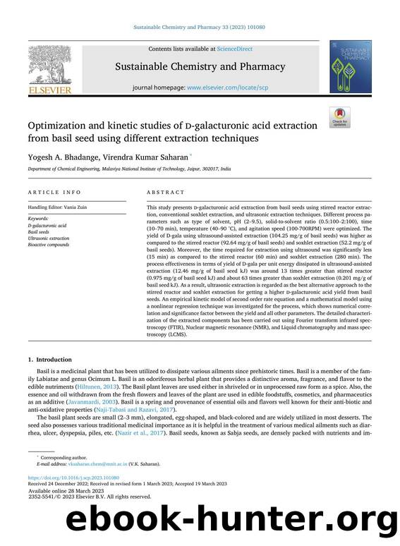 Optimization and kinetic studies of d -galacturonic acid extraction from basil seed using different extraction techniques by Yogesh A. Bhadange