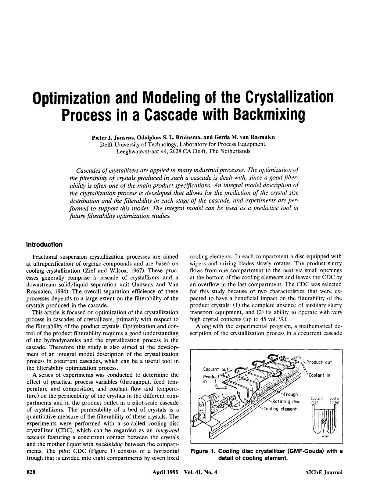 Optimization and modeling of the crystallization process in a cascade with backmixing by Unknown