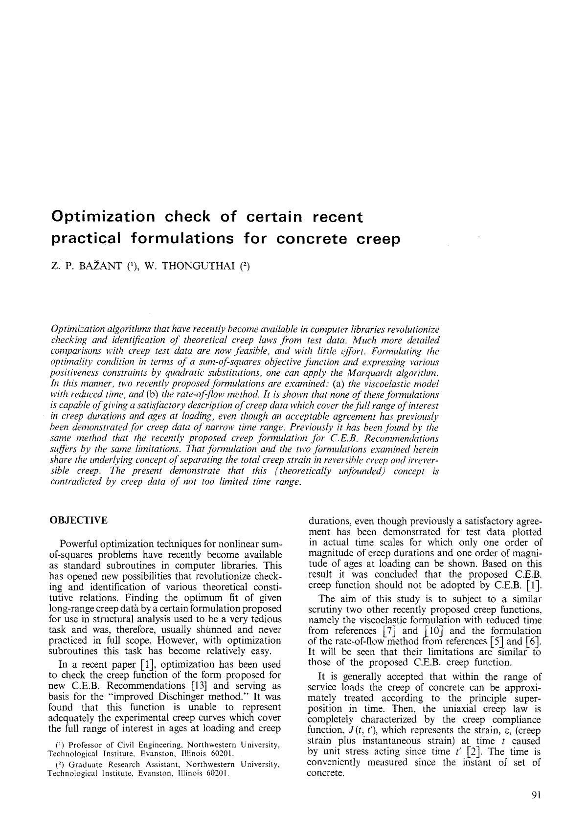 Optimization check of certain recent practical formulations for concrete creep by Unknown