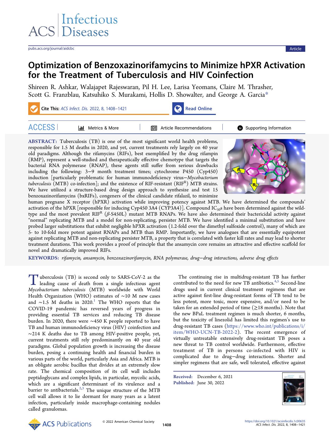 Optimization of Benzoxazinorifamycins to Minimize hPXR Activation for the Treatment of Tuberculosis and HIV Coinfection by unknow