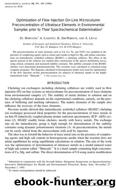 Optimization of Flow Injection On-Line Microcolumn Preconcentration of Ultratrace Elements in Environmental Samples prior to Their Spectrochemical Determination by Horvath Zs. et al