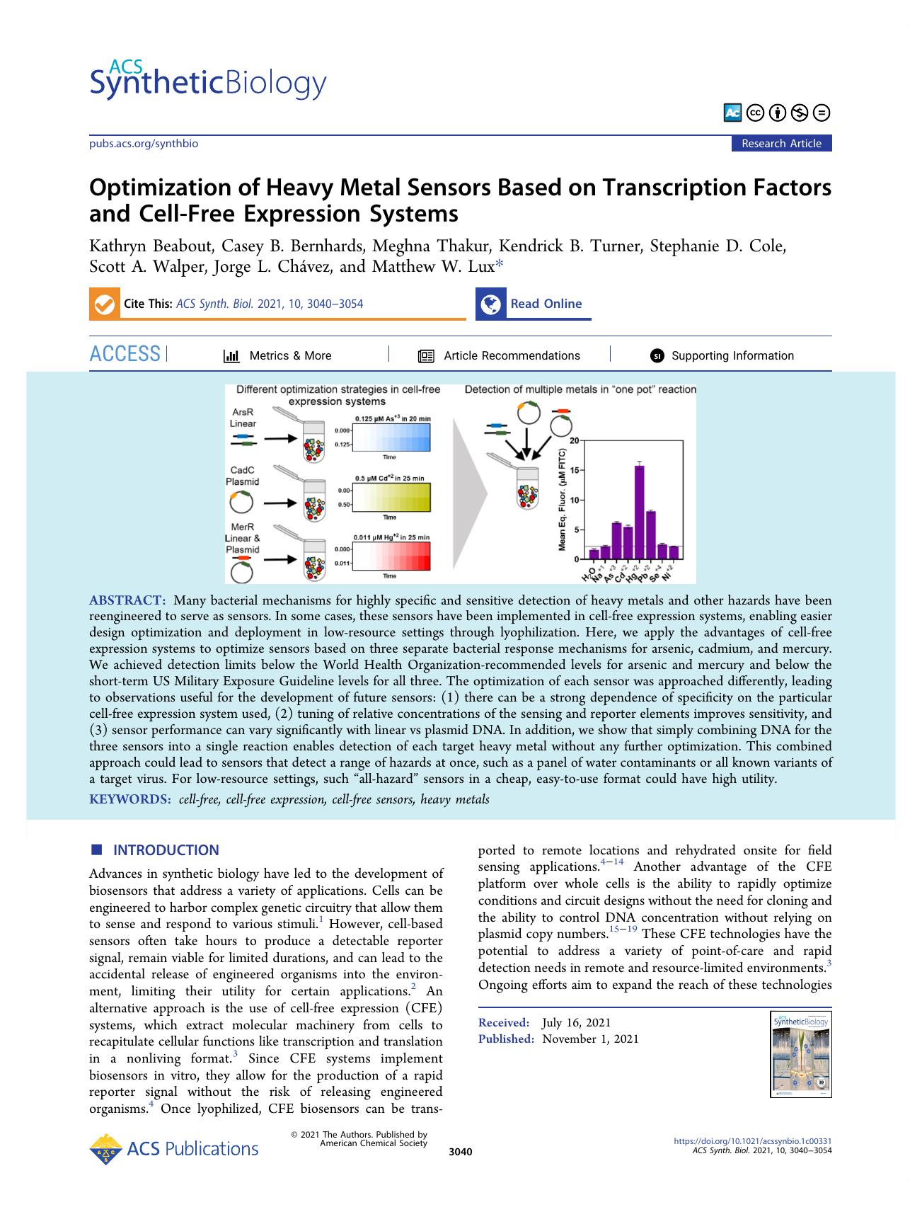 Optimization of Heavy Metal Sensors Based on Transcription Factors and Cell-Free Expression Systems by unknow