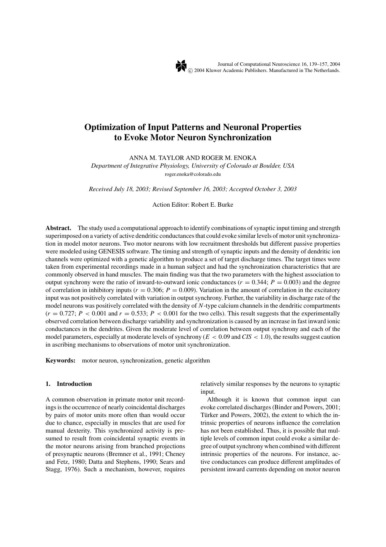 Optimization of Input Patterns and Neuronal Properties to Evoke Motor Neuron Synchronization by Unknown