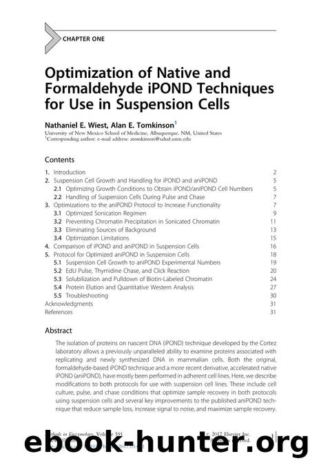 Optimization of Native and Formaldehyde iPOND Techniques for Use in Suspension Cells by Nathaniel E. Wiest & Alan E. Tomkinson