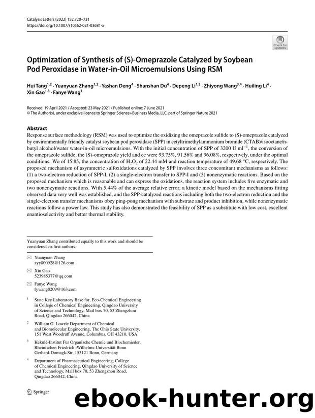 Optimization of Synthesis of (S)-Omeprazole Catalyzed by Soybean Pod Peroxidase in Water-in-Oil Microemulsions Using RSM by unknow