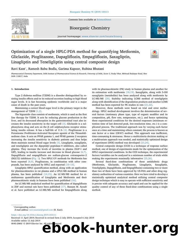 Optimization of a single HPLC-PDA method for quantifying Metformin, Gliclazide, Pioglitazone, Dapagliflozin, Empagliflozin, Saxagliptin, Linagliptin and Teneligliptin using central composite design by Ravi Kant & Ramesh Babu Bodla & Garima Kapoor & Rubina Bhutani