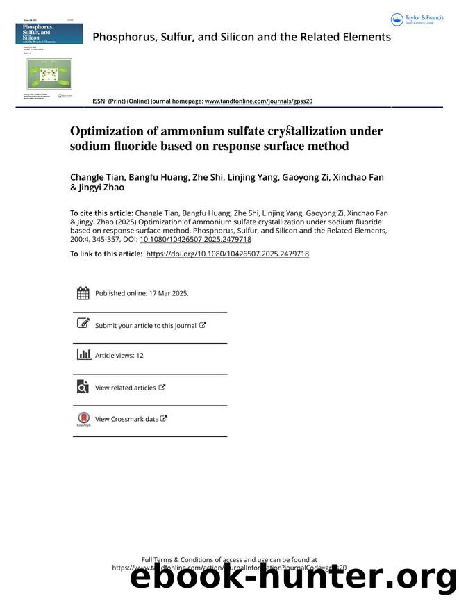 Optimization of ammonium sulfate crystallization under sodium fluoride based on response surface method by Tian Changle & Huang Bangfu & Shi Zhe & Yang Linjing & Zi Gaoyong & Fan Xinchao & Zhao Jingyi