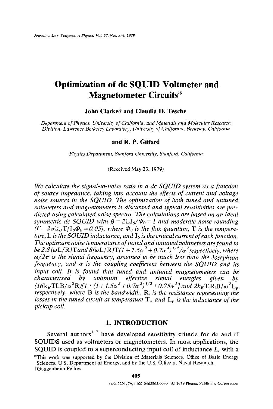Optimization of dc SQUID voltmeter and magnetometer circuits by Unknown