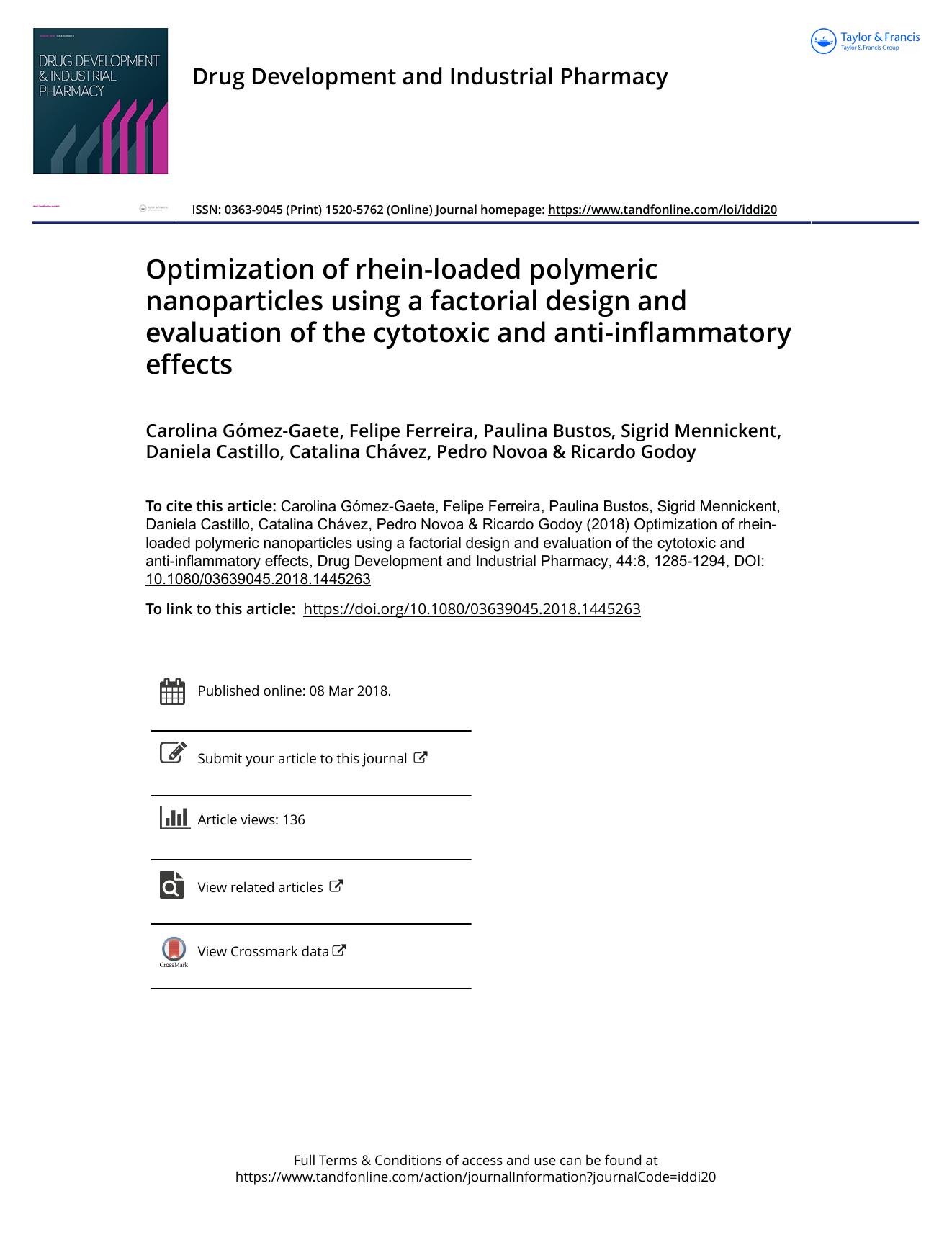 Optimization of rhein-loaded polymeric nanoparticles using a factorial design and evaluation of the cytotoxic and anti-inflammatory effects by unknow