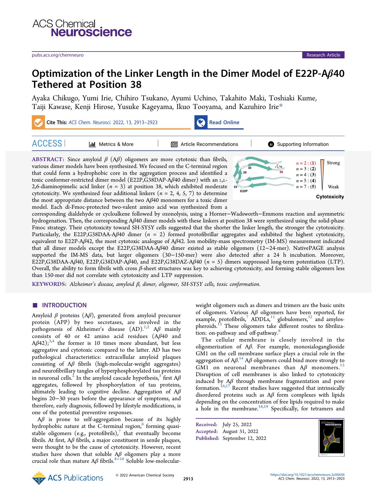Optimization of the Linker Length in the Dimer Model of E22P-AÎ²40 Tethered at Position 38 by unknow