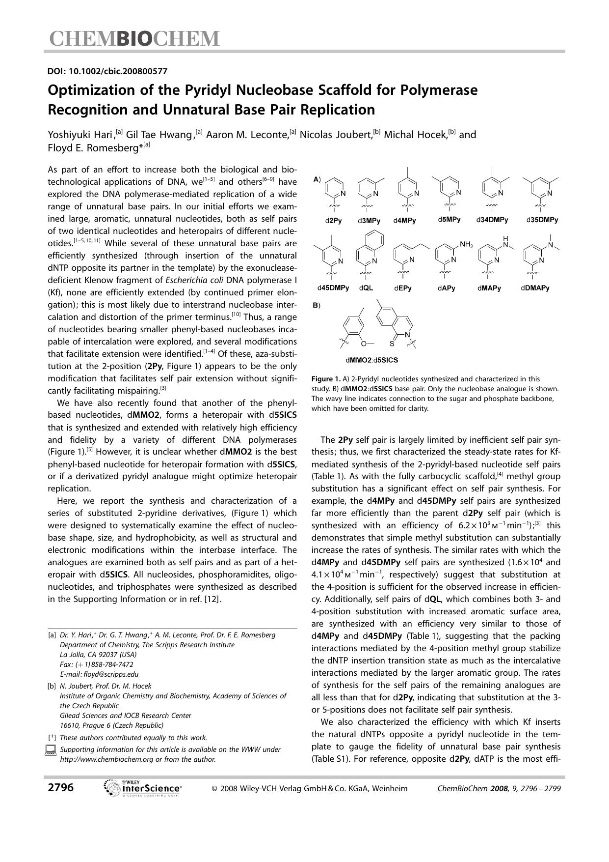 Optimization of the Pyridyl Nucleobase Scaffold for Polymerase Recognition and Unnatural Base Pair Replication by Unknown
