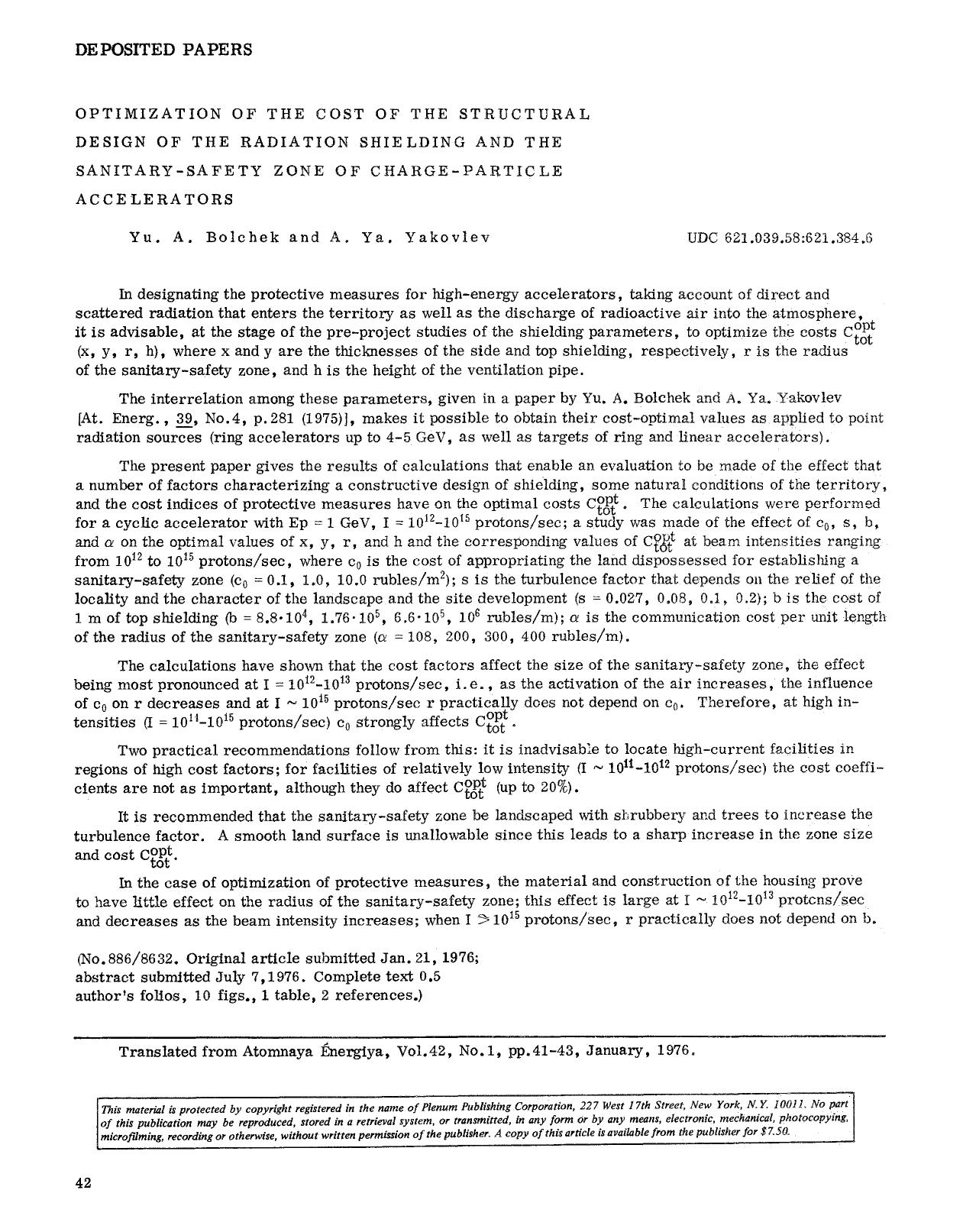 Optimization of the cost of the structural design of the radiation shielding and the sanitary-safety zone of charge-particle accelerators by Unknown