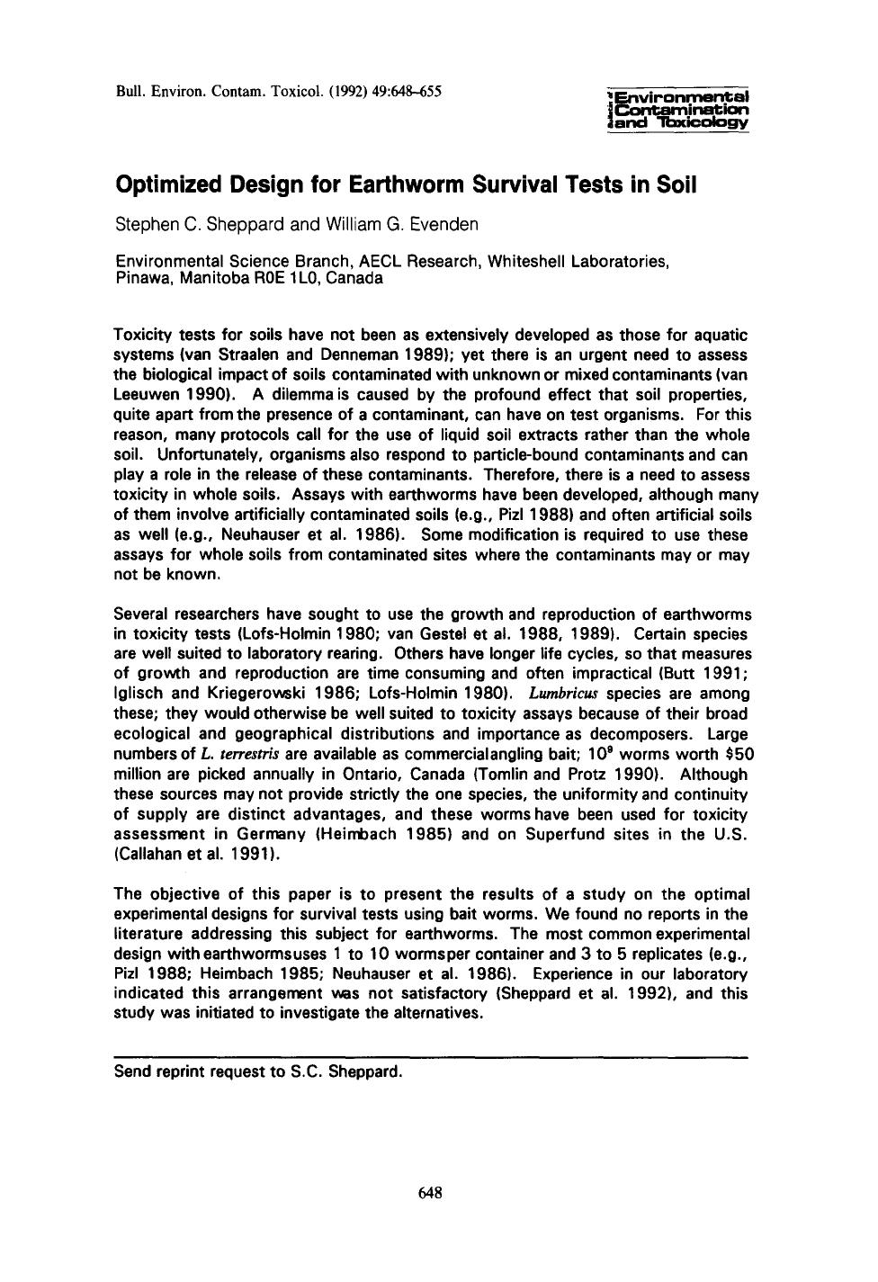 Optimized design for earthworm survival tests in soil by Unknown