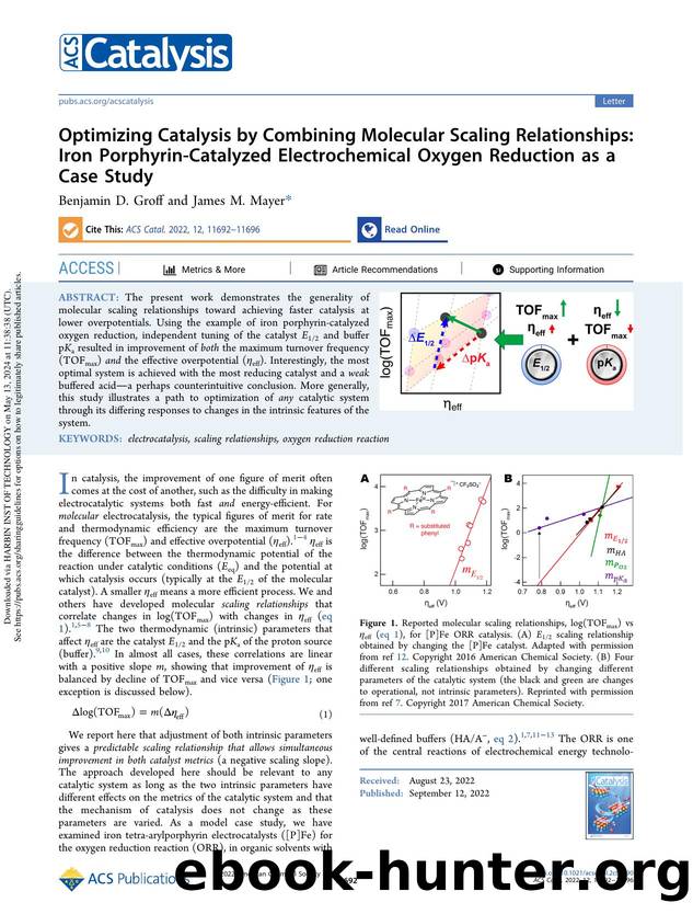Optimizing Catalysis by Combining Molecular Scaling Relationships: Iron Porphyrin-Catalyzed Electrochemical Oxygen Reduction as a Case Study by Benjamin D. Groff & James M. Mayer