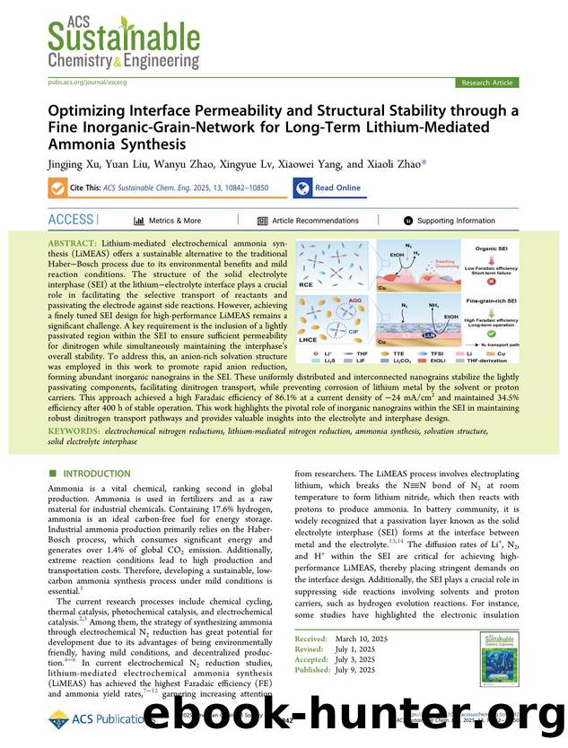 Optimizing Interface Permeability and Structural Stability through a Fine Inorganic-Grain-Network for Long-Term Lithium-Mediated Ammonia Synthesis by Jingjing Xu Yuan Liu Wanyu Zhao Xingyue Lv Xiaowei Yang and Xiaoli Zhao