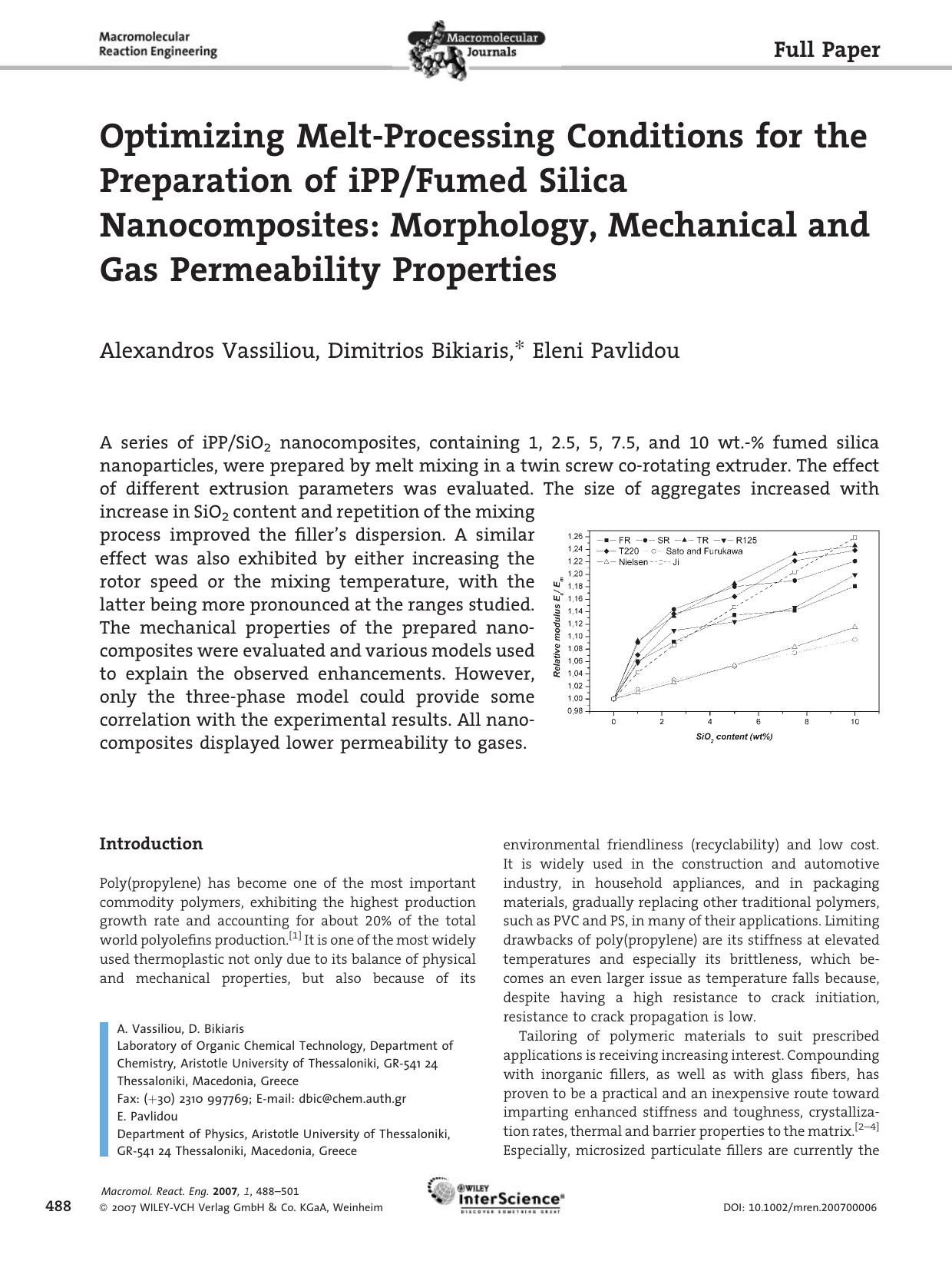 Optimizing Melt-Processing Conditions for the Preparation of iPPFumed Silica Nanocomposites: Morphology, Mechanical and Gas Permeability Properties by Unknown