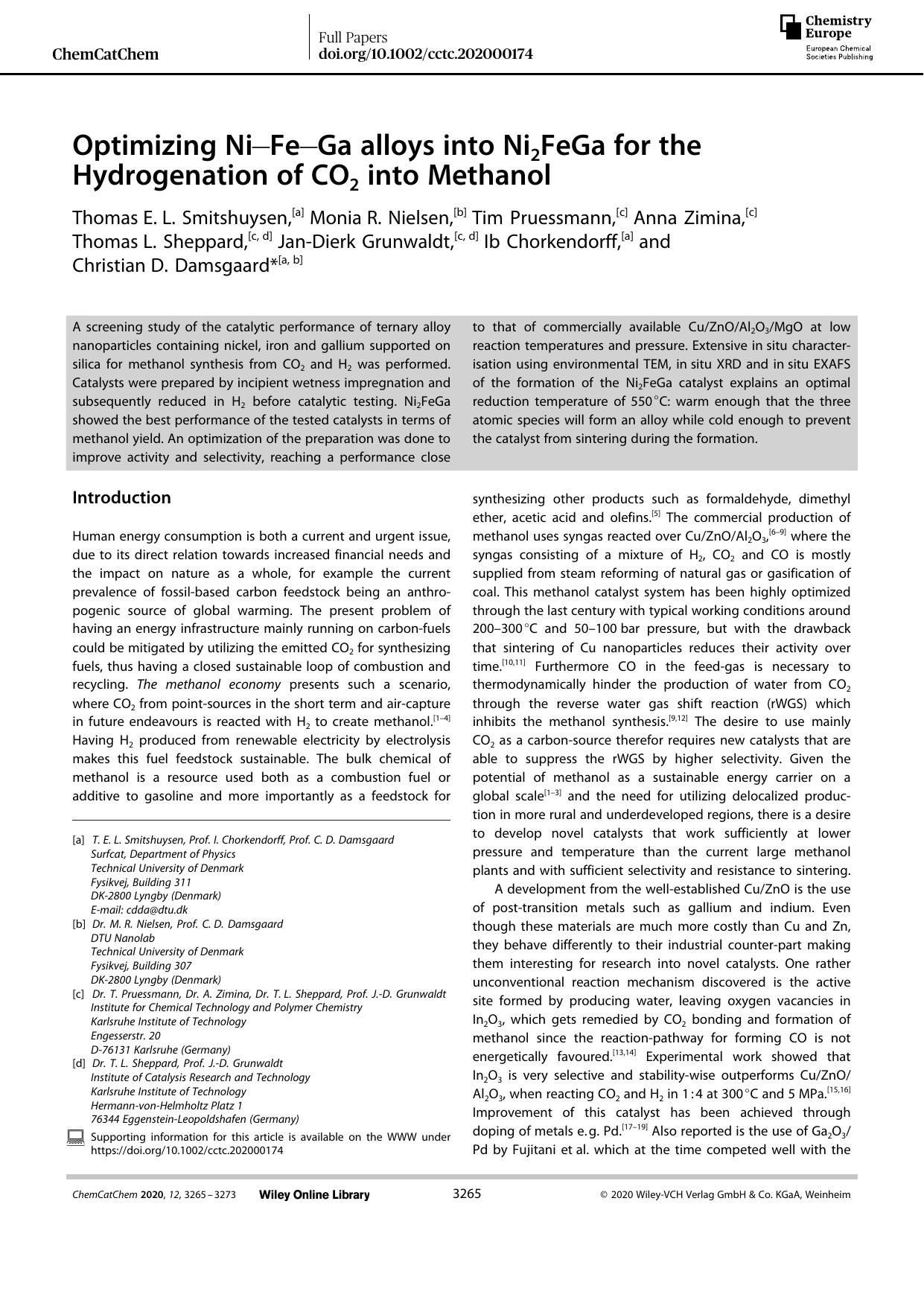 Optimizing NiâFeâGa alloys into Ni2FeGa for the Hydrogenation of CO2 into Methanol by Unknown