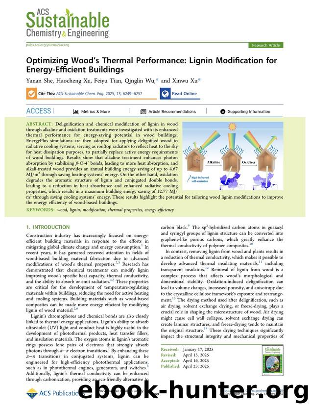 Optimizing Woodâs Thermal Performance: Lignin Modification for Energy-Efficient Buildings by Yanan She Haocheng Xu Feiyu Tian Qinglin Wu and Xinwu Xu